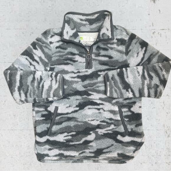 Halcyon Gray Camo Sherpa 1/4 Zip Pullover Jacket Size XL Outdoors Cozy Soft - Picture 1 of 10